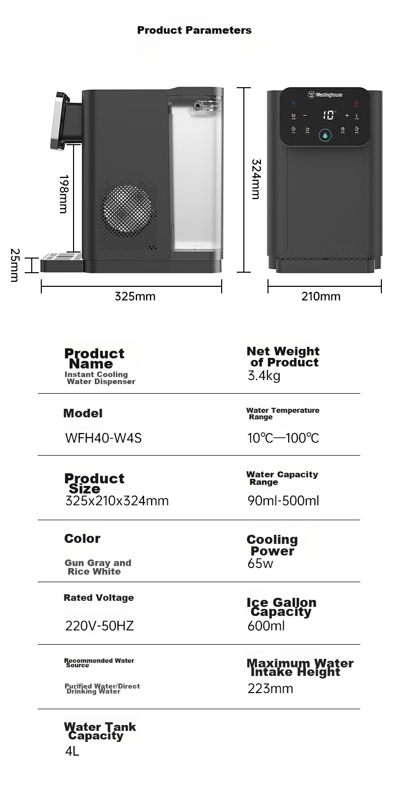 Westinghouse Instant Cooling And Heating Water Dispenser Manhattan Compact Home Water Dispenser for Milk And Boiling Water Office Living Room Desktop Tabletop Hot And Cold Water Dispenser W4S Pro 19
