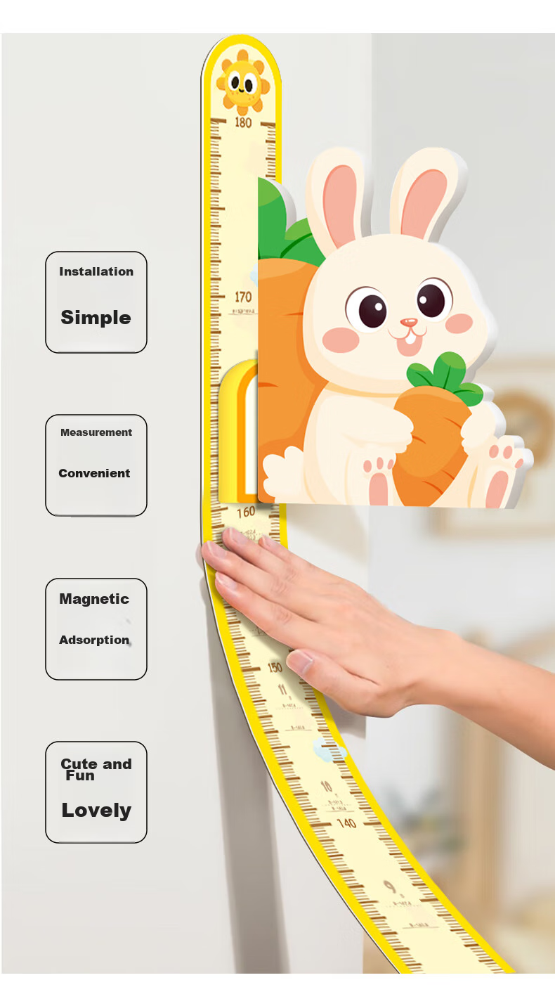 Modouyu Height Chart, 3D Cartoon Rabbit Design, Removable Living Room Baby Height Sticker, Decorative Wall Decal 3