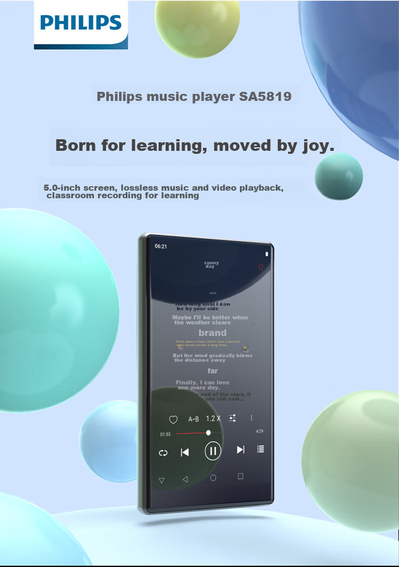 PHILIPS SA5819 MP3/MP4 Music Player, 5.0-Inch Display, 3GB RAM + 32GB Storage, Android 9.0, WIFI-Enabled Internet Access 1