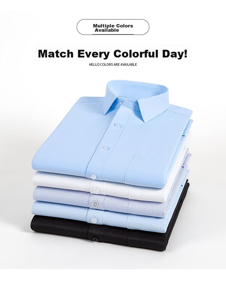 FIRS Long-Sleeve Shirt for Men, Business Formal Wear, Casual Solid Color Wrinkle-Free Dress Shirt, Blue, Baitiao 097 41 8
