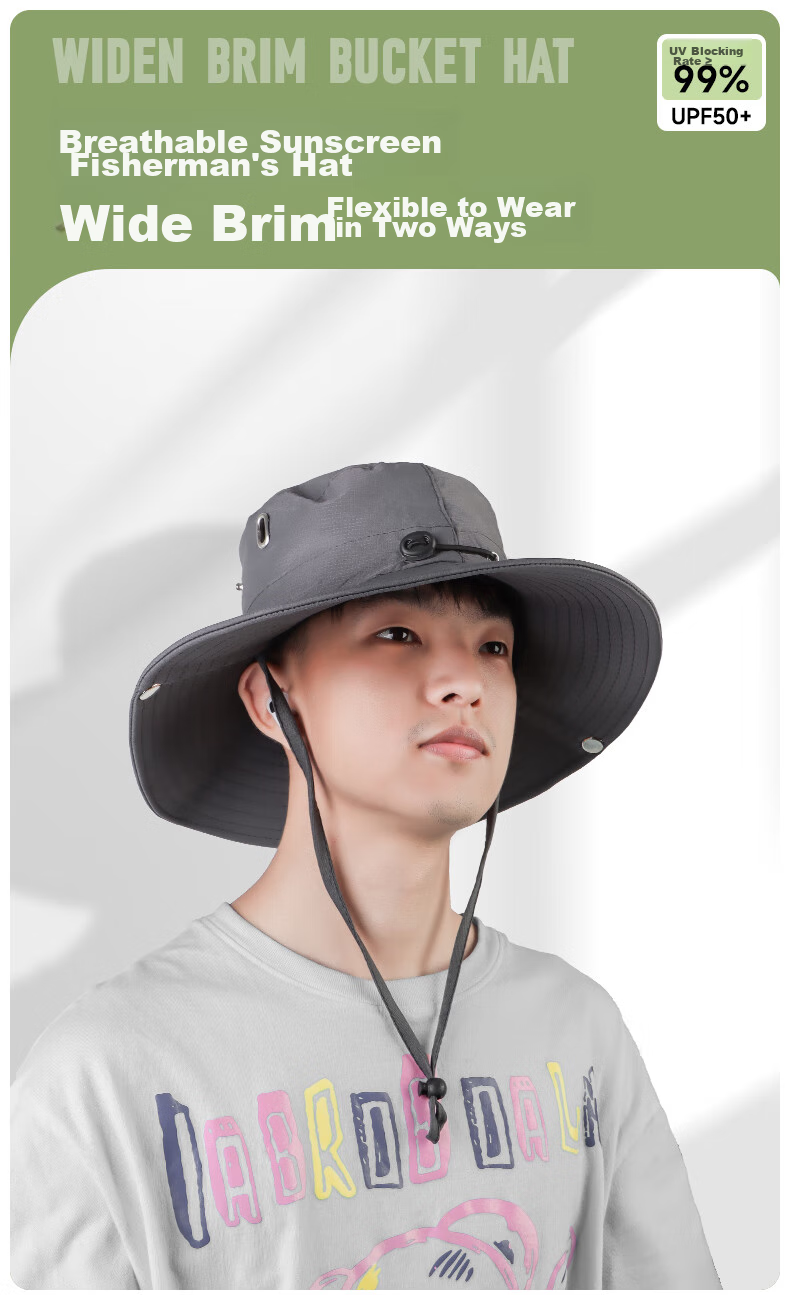 BJ Fisherman Hat Sun Protection Hat Outdoor Hiking Cap for Men And Women, Large Head Circumference Wide Brim Sun Hat Khaki Color 1