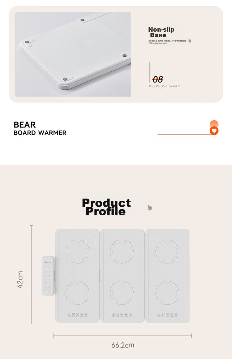 Bear Folding Food Warming Plate, Meal Warmer Tray, Heating Table Mat, Square Household Food Warmer, BWB-B03A5 8