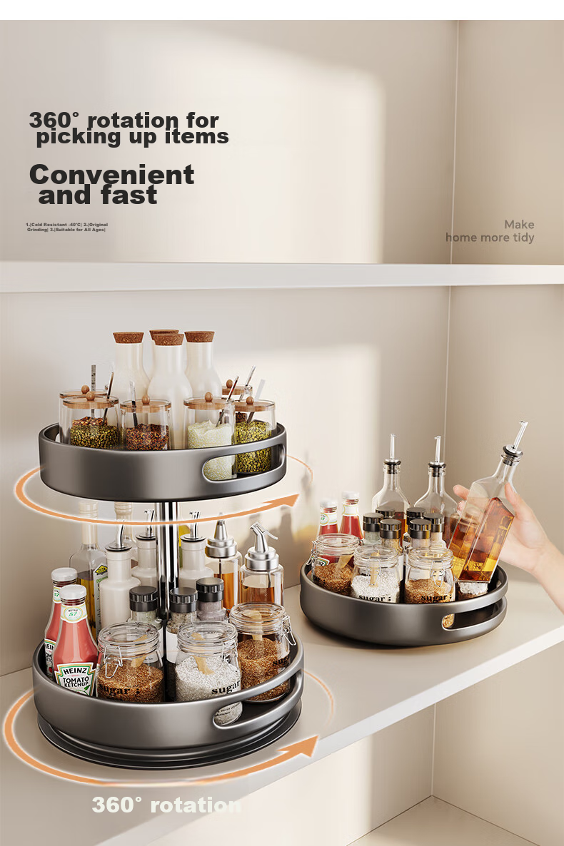 Shuaishi Kitchen Utensil Storage Rack, Rotating Spice Rack, Multi-Layer Seasoning Tray, Multifunctional Storage Shelf 3