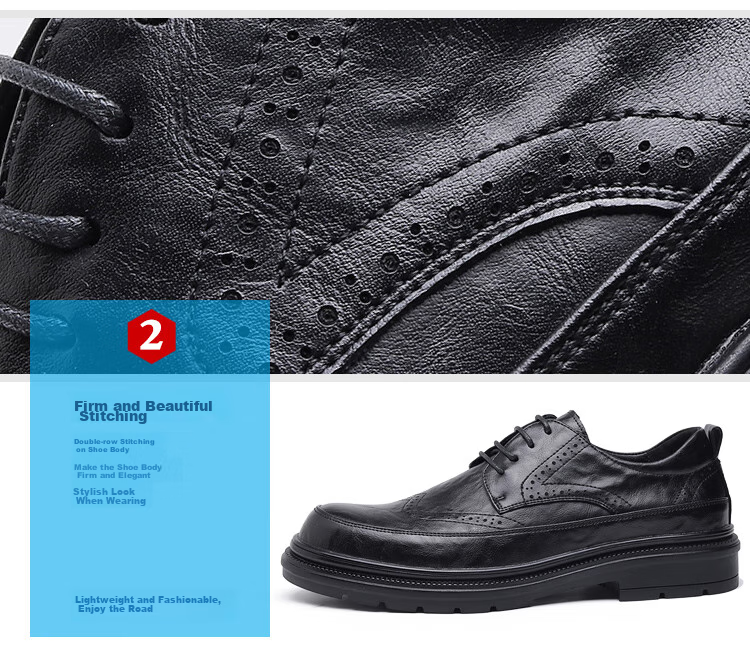 Poitulas Men's Low-Top Lace-Up Shoes with Hand-Grab Texture, Business Casual Shoes, British Brogue Wedding Shoes, 2996 Black, Size 39 5