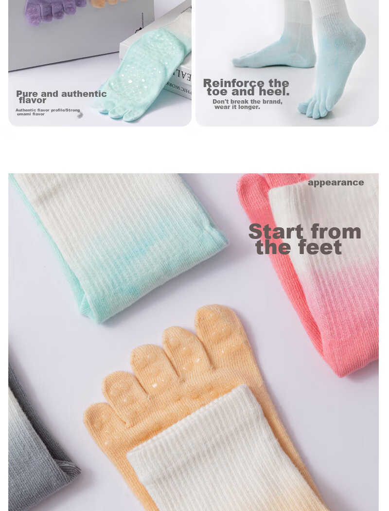 XUEXIMAN Gradient Yoga Socks for Women, Professional Non-Slip Mid-Calf Five-Toe Socks, Pilates Socks, Summer Aerobics Sports Socks 17