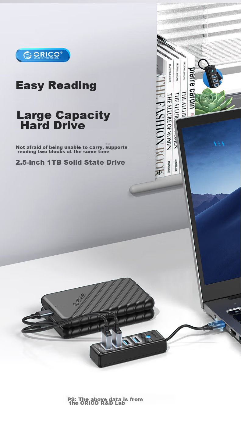 ORICO USB Hub Splitter, MINI HUB with One-To Expansion Dock Adapter, Laptop Direct Plug-In Hub, Multi-Port USB Hub, Gray 6