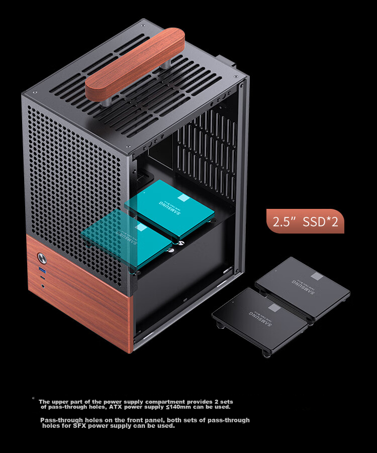 JONSBO T6 Black ITX Laptop Case (3mm Aluminum Alloy Shell, 8mm North American Black Walnut Wood, ITX Form Factor, Mini Size) 11