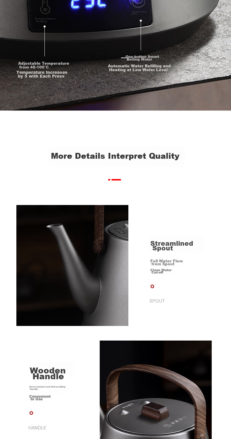 Biooner Fully Automatic Electric Kettle Water Boiler Tea Maker with Integrated Tea Table And Coffee Table for Brewing Tea And Coffee, Titanium Gray with Handle Steel Pot 17