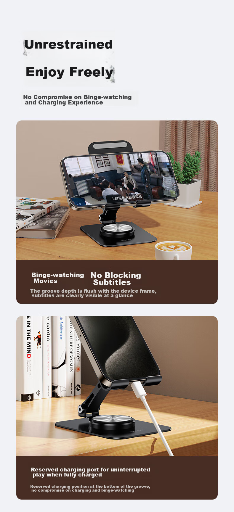 Pisen Rotatable And Foldable Portable Phone Stand, Tablet Stand for Desktop, Metal Base Stand for Watching Shows, Browsing TikTok, Live Streaming, Compatible with Phones And Tablets, Black 9