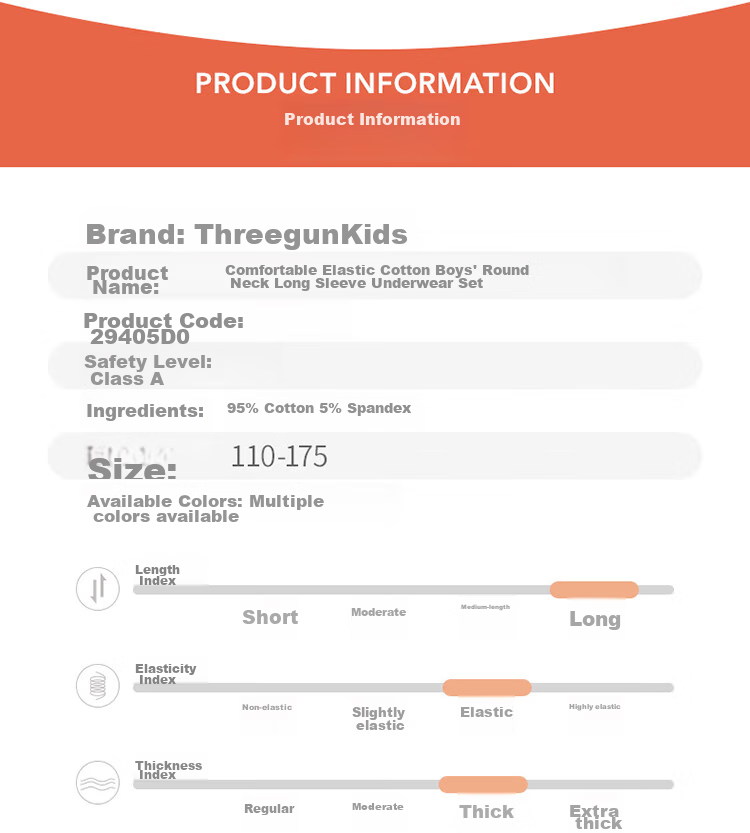 THREEGUN Children's Wear, Skin-Friendly Elastic Cotton Boys' Round Neck Long-Sleeve Underwear Set, 29405D0, Light Heather Gray, 110 10