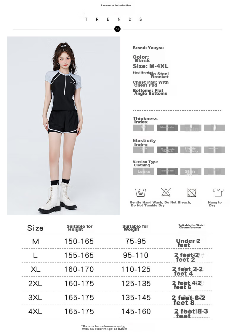 F.DYRAA Women's High-End Two-Piece Swimsuit with Short Sleeves, Conservative And Slimming, Suitable for Hot Springs And Swimming Pools, Four-Piece Set, 12034 Black And Gray, Size M 2