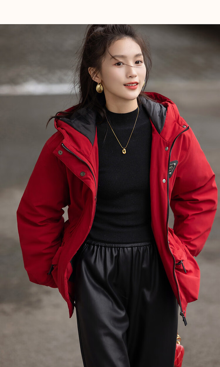 Dme [Black Technology Triple-Protection Battle Robe] Winter Outdoor Lightweight Sports Cotton Jacket with Hood, Elastic Waistband, Color-Block Women's Cotton Coat 21