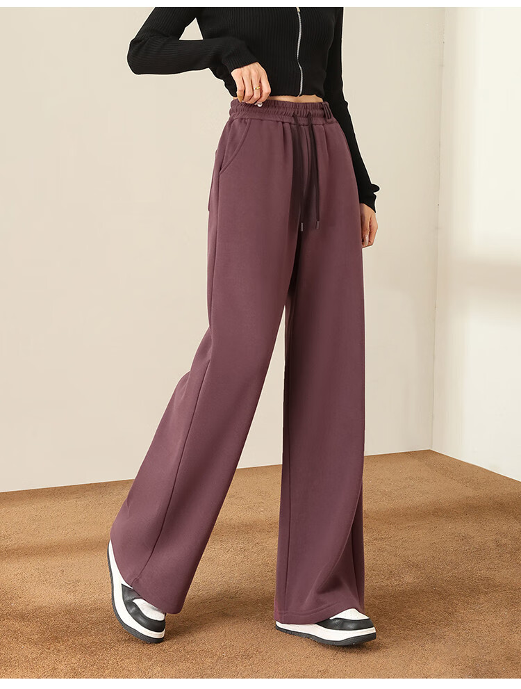 DME Fleece-Lined Thick Warm Slim-Fit Wide-Leg High-End Flattering Loose Elastic Waist Trousers, Black, XL 13