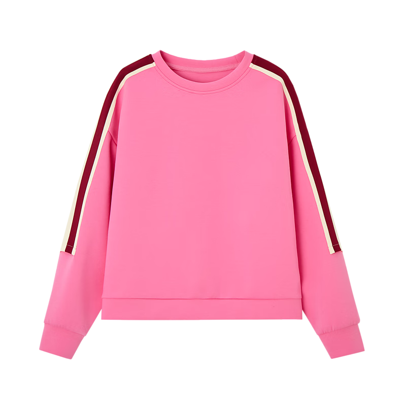 DME Stylish Blogger Style Spring/Autumn Round Neck Long Sleeve Elastic Cotton Color Block Sports Air Layer Sweatshirt Women's Top
