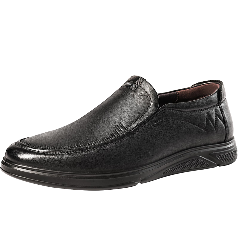LAORENTOU Men's Leather Shoes, Business Casual Shoes, Top-Grain Cowhide Slip-On Loafers, Wear-Resistant Men's Footwear LA12062 Black 43