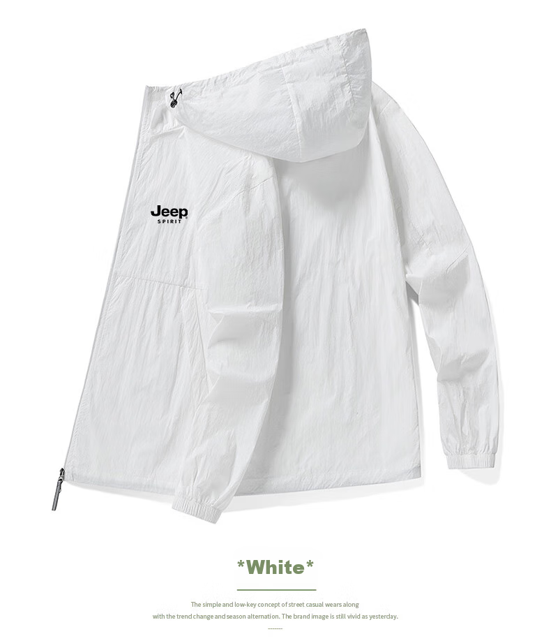JEEP SPIRIT Men's Sun Protection Jacket, Summer UV-Resistant Hooded Lightweight Coat, Outdoor Skin-Friendly Outerwear, White, XL 10