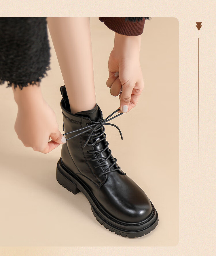ZHR Martin Boots for Women, Autumn And Winter Retro Thick-Soled Women's Boots, British Style Lace-Up Versatile Ankle Boots, EH96, Black, Size 35 18