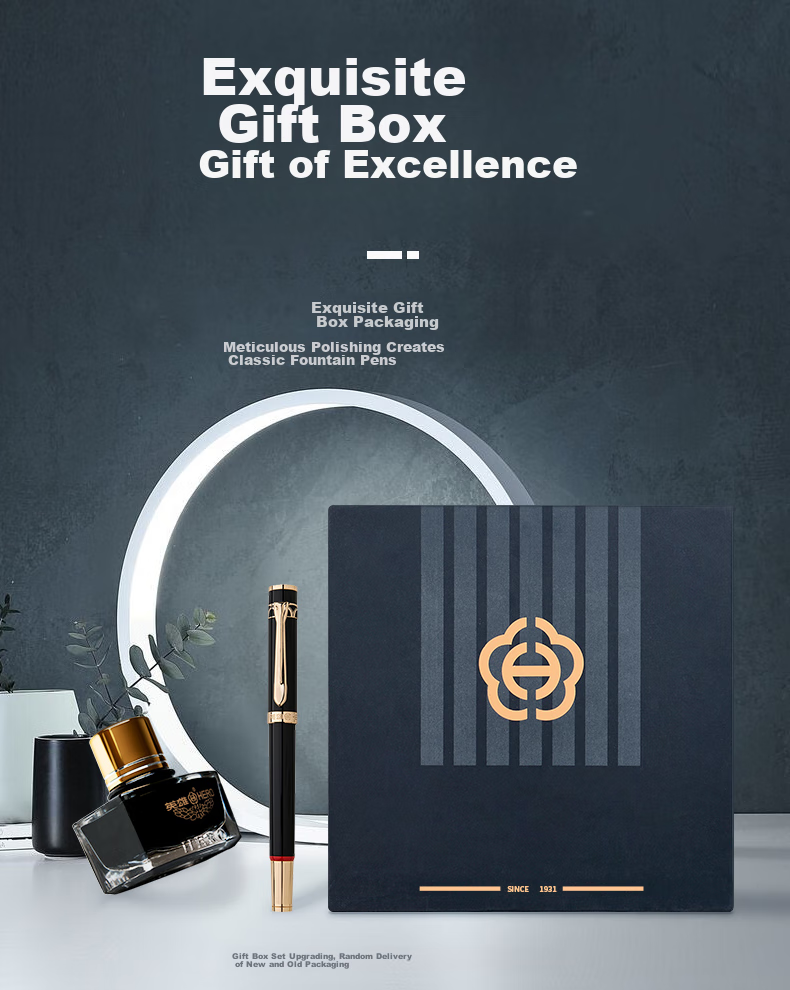 HERO Fountain Pen Gift Box, Shaohua Series, High-Quality Adult Calligraphy Business Signature Pen for Men And Students, Birthday Gift for Boys, Three-In Gold 10K 1