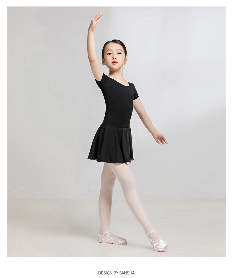 Sansha Ballet Children's Leotard with Skirt, Girls' Short-Sleeve Practice Costume, Dance Exam Outfit Y3554 Light Purple XXXL 17