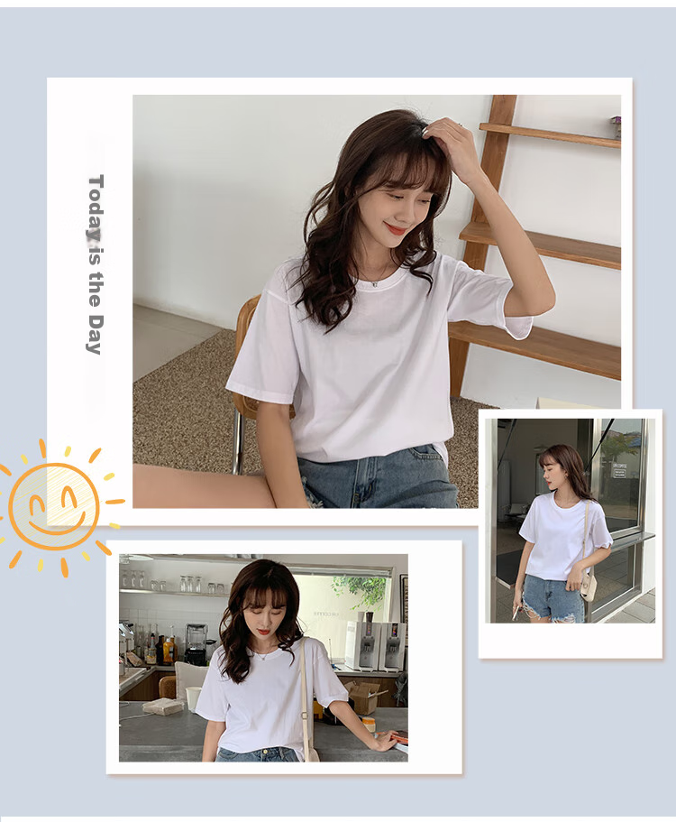 Nanjiren Premium Cotton Short Sleeve T-Shirt Vest for Women Summer Thin Solid Color Half Sleeve Top Wearable Inside and Outside M 5