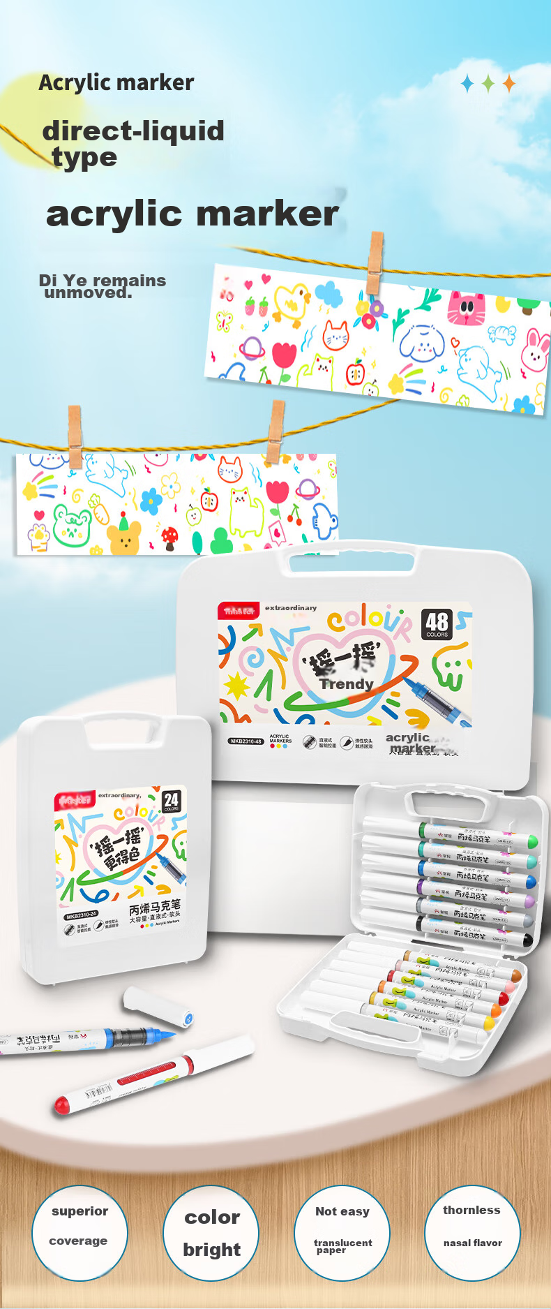 GRASP Direct Liquid Acrylic Markers, Soft Tip, 36 Colors, Skin-Friendly, Washable, Drawing Pens, Ink Control, Layering Capable, Children's Watercolor Pens, Instant Camera Paper, Doodle, Birthday Gift 1