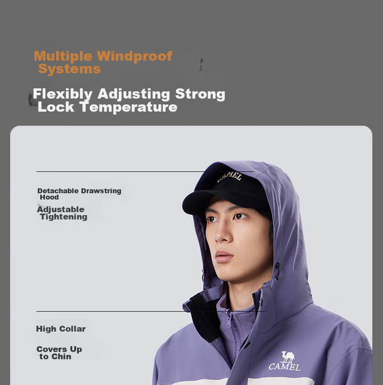 CAMEL Jilong 2.0 Three-In Outdoor Mountaineering Jacket for Men And Women, Hard Shell Coat for Tibet Travel, M34CF03635 14