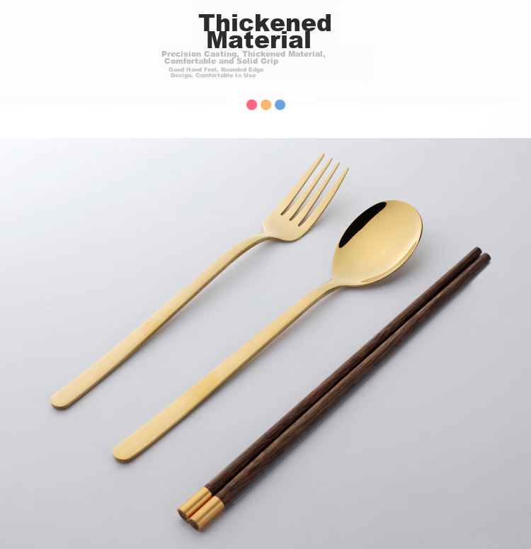 Shihua 304 Stainless Steel Spoon And Fork with Chicken Wing Wood Chopsticks Set, Four-Piece Portable Cutlery for Students, Adults And Travel 12