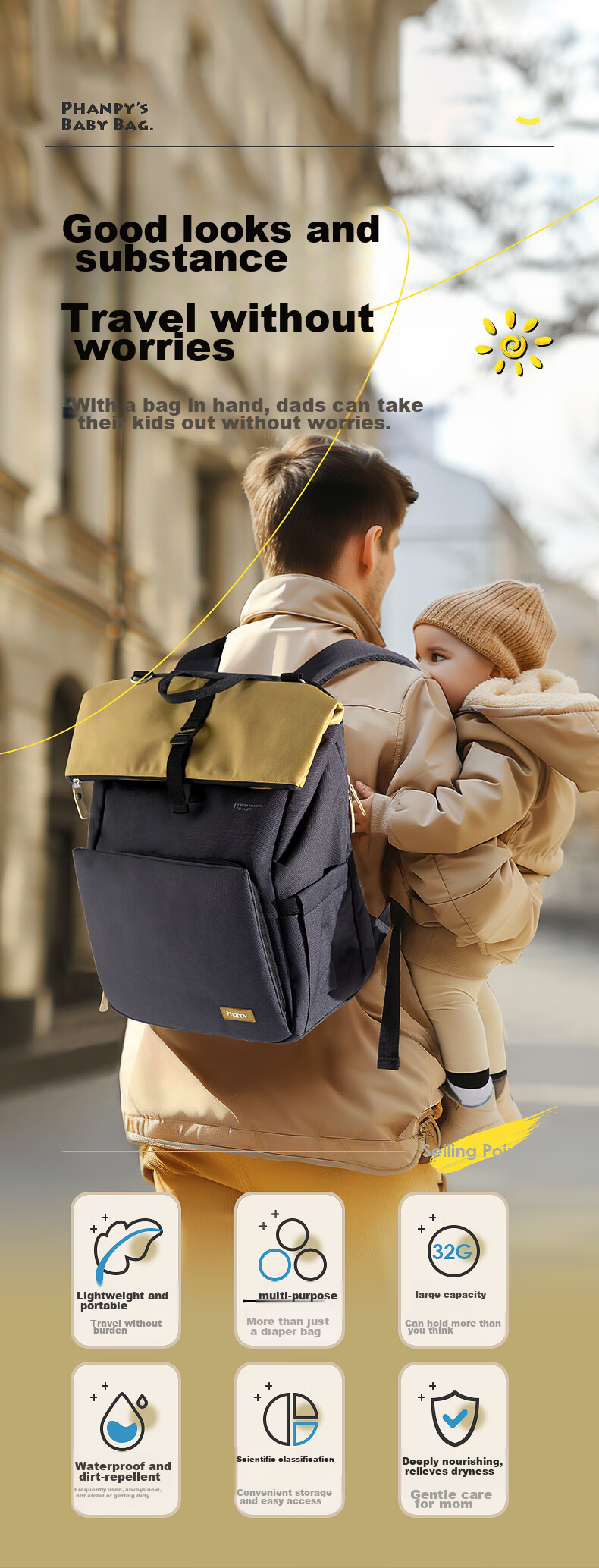 Xiaoyaxiang Milk Dad Bag, Large Capacity Backpack, Baby Outdoor Multifunctional Fashionable Handheld Mom Bag 1