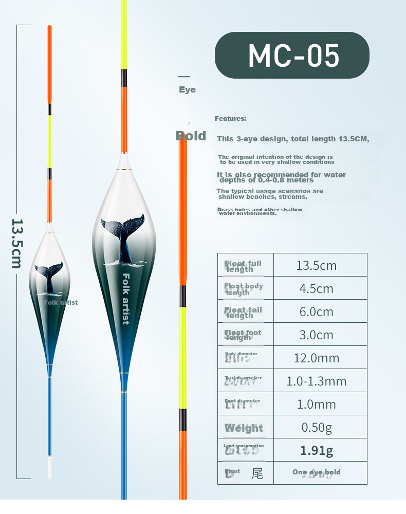 Minjianyiren Shallow Water Float Short Float Winter Fishing Shallow Bank Grass Cave Stream Ice Fishing Float Crucian Carp Baitiao Wild Fishing Bold Eye-catching Float 14