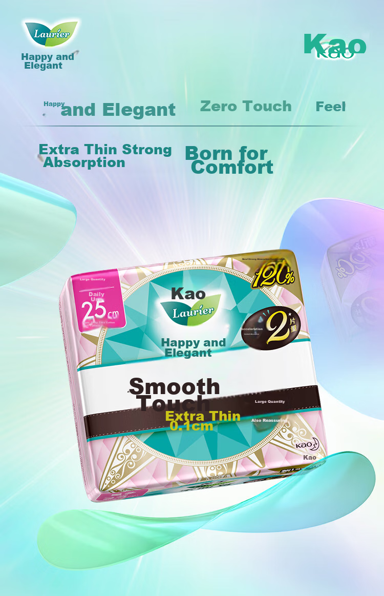 Laurier Kao Zero-Feel Ultra-Thin Breathable Extra-Long Daytime Winged Sanitary Napkins, 25cm, 16 Pieces, Menstrual Pads, Sold by JD 1