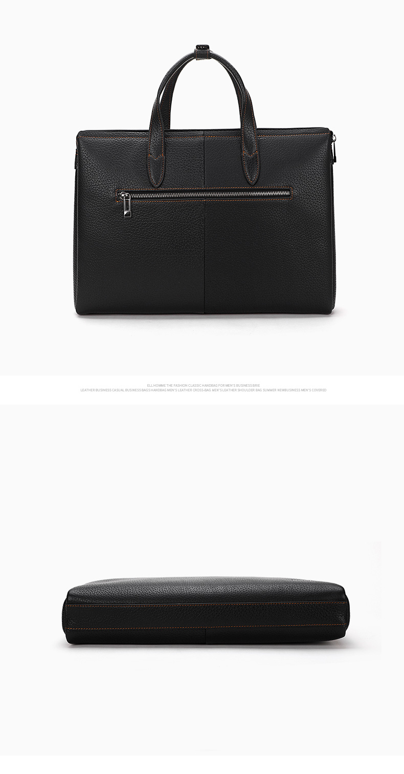 ELLE HOMME Men's Business Briefcase, Luxury Top-Grain Leather Handbag, Large Capacity Laptop Bag for Men EA188215810 Black 9