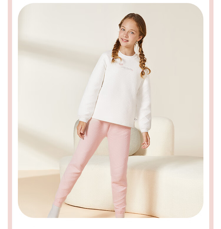Labi Baby Children's Home Wear Set, Autumn And Winter Boys And Girls Thermal Underwear Set, Shoulder Opening Pink, Size 100 18