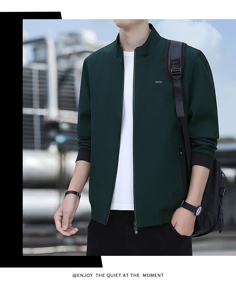 ROMON Jacket for Men, Autumn Outerwear, Stand-Up Collar Executive Business Jacket, Versatile Commuter Menswear ZH606 Black L 3