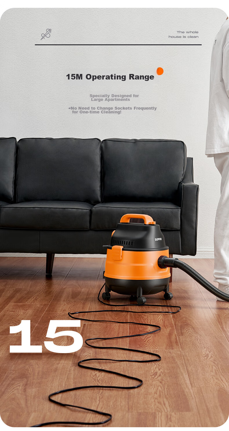 SUPOR Barrel Vacuum Cleaner for Home And Industrial Use, High Suction Power, 20L Capacity, Wet/dry/blow Three-In Stainless Steel, for Post-Construction Cleaning, Renovation, Commercial Use, Carpet, Pet Hair, High-Power EVCB-73S 13