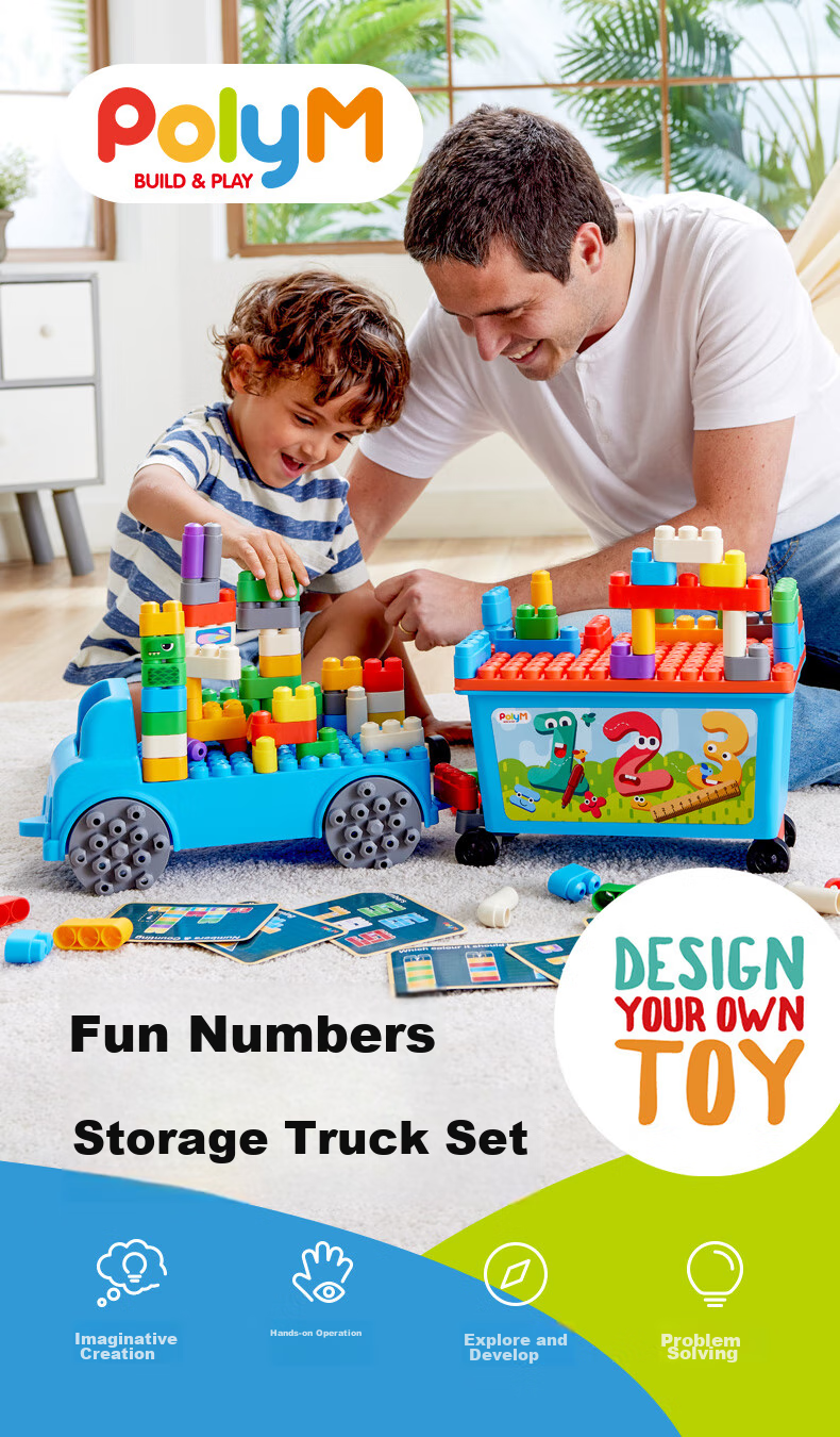 Hape Early Education Toy, Large Particles, Machine Washable Plastic Building Blocks, Fun Number Sorting Truck Set, 761802 1