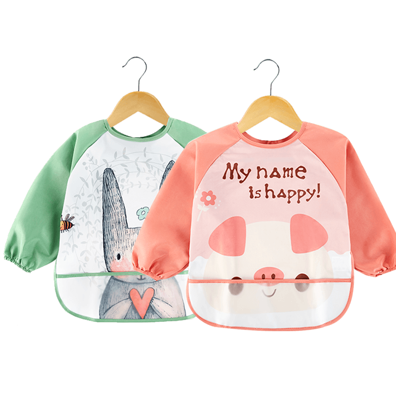 Beedoll Children's Smock Bib, Waterproof And Stain-Resistant, Baby Apron, Drawing Smock, Little Rabbit + Little Pig Desig