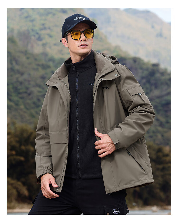 JEEP [Yuanzheng Series Windbreaker] Three-In Outdoor Hiking Jacket with Fleece Inner Layer, Spring And Autumn Windproof Coat for Me 20