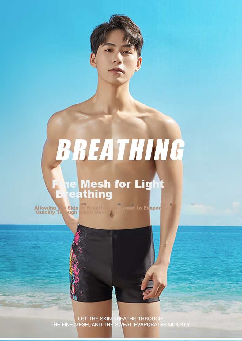 Li-Ning Swimming Trunks for Men, Square-Leg Anti-Embarrassment Swimwear, Hot Spring Trendy Swimwear, Professional Equipment, Men's Swimming Trunks 087, Black XL 4