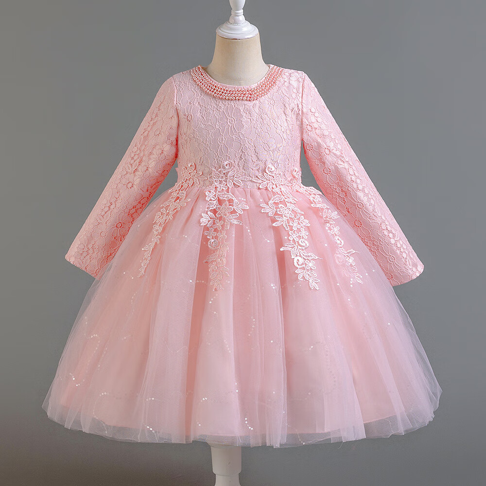 LUOBOBEIBEI Girls' Long Sleeve Princess Dress Spring Birthday Party Dress White - Size 140 1