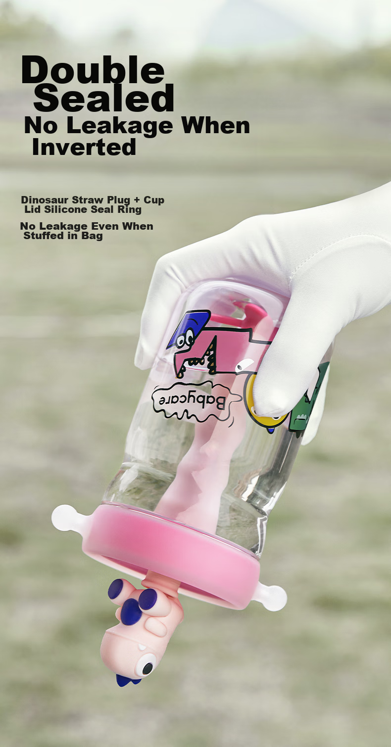 Babycare Dinosaur Straw Water Bottle for Children, Direct Drinking Cup for Toddlers, Kindergarten And Elementary School Water Bottle for School, Outdoor Sports Pink 5