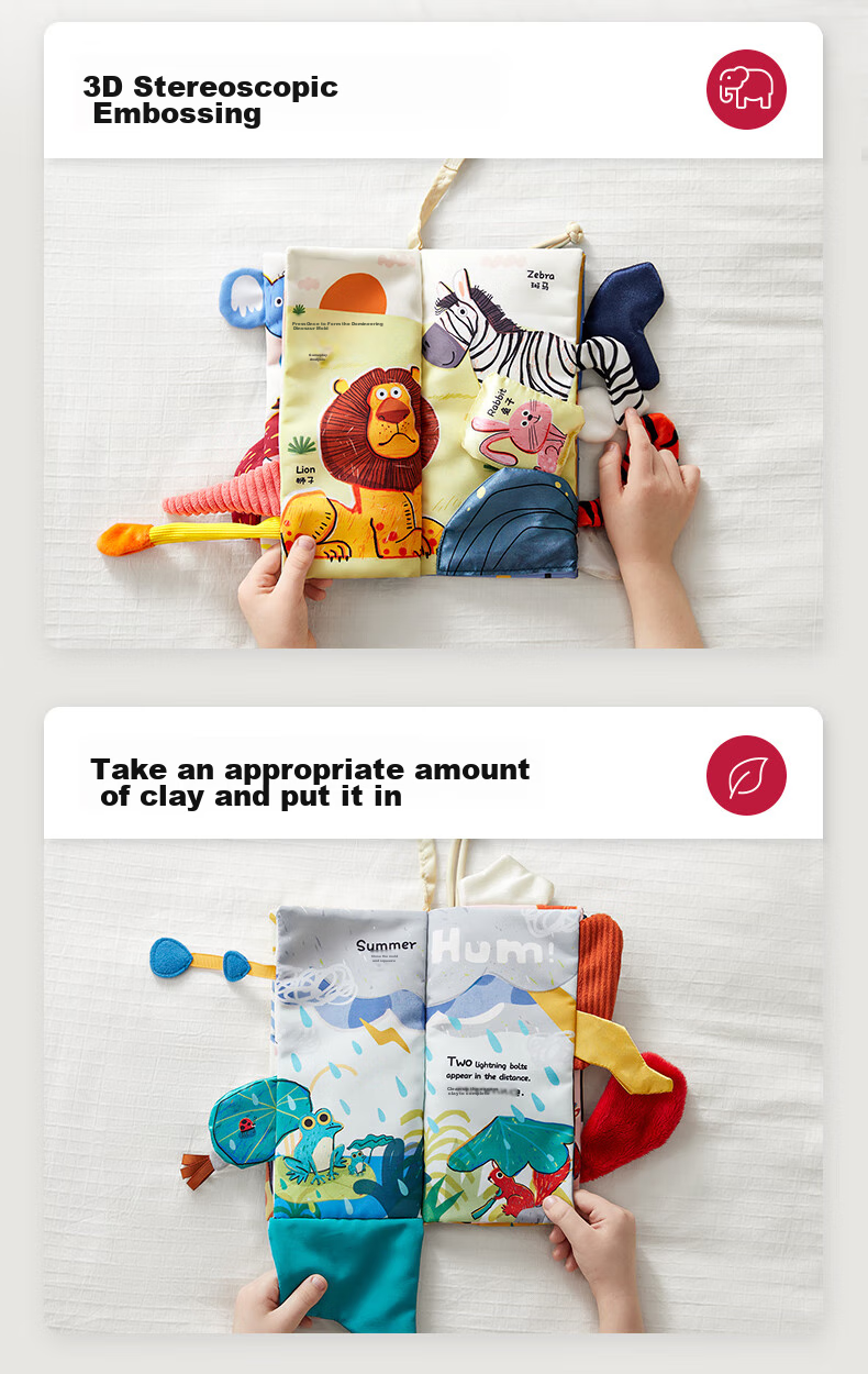 Babycare Baby 3D Tail Cloth Book, Tear-Resistant, 6 Months+, Parent-Child Interactive Toy, Ponito Four Seasons 5