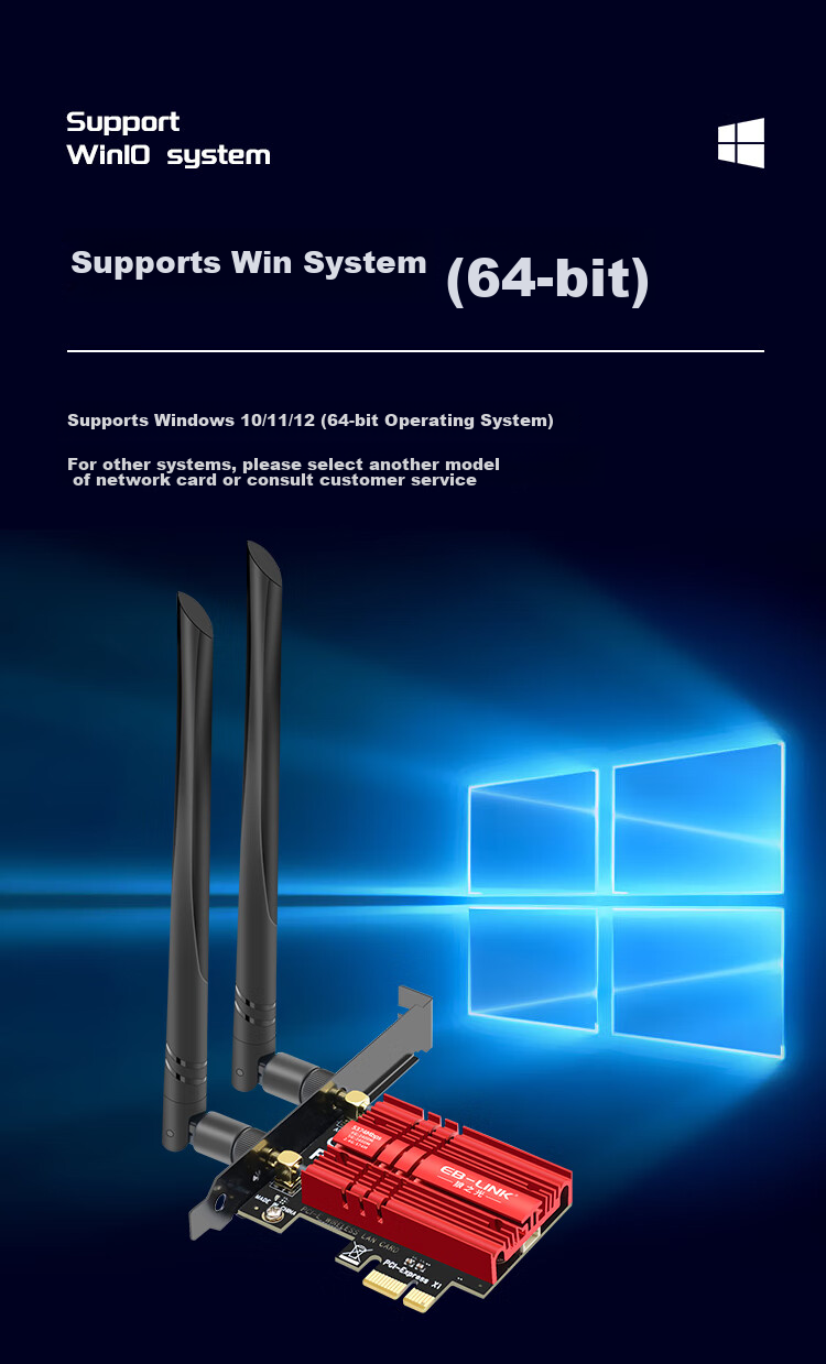 EB-LINK Intel AX210 Chip PCI-E Wireless Network Card, Bluetooth 5.3, Desktop Computer Built-In WiFi 6 Tri-Band, 5374M Gigabit Network Card, PCIE Gaming Desktop Network Card 11
