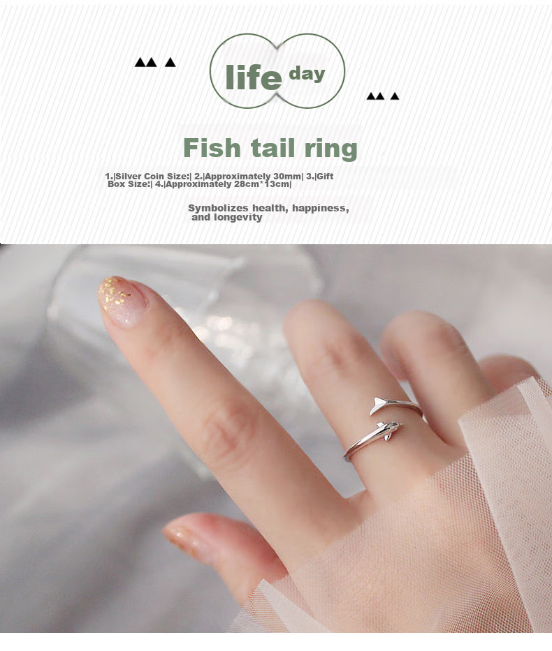Dijing 925 Silver Ring for Women, Adjustable Size, Korean Style Fashion Jewelry, Single Tail Ring, Finger Ring for Girls, Simple Desig 10