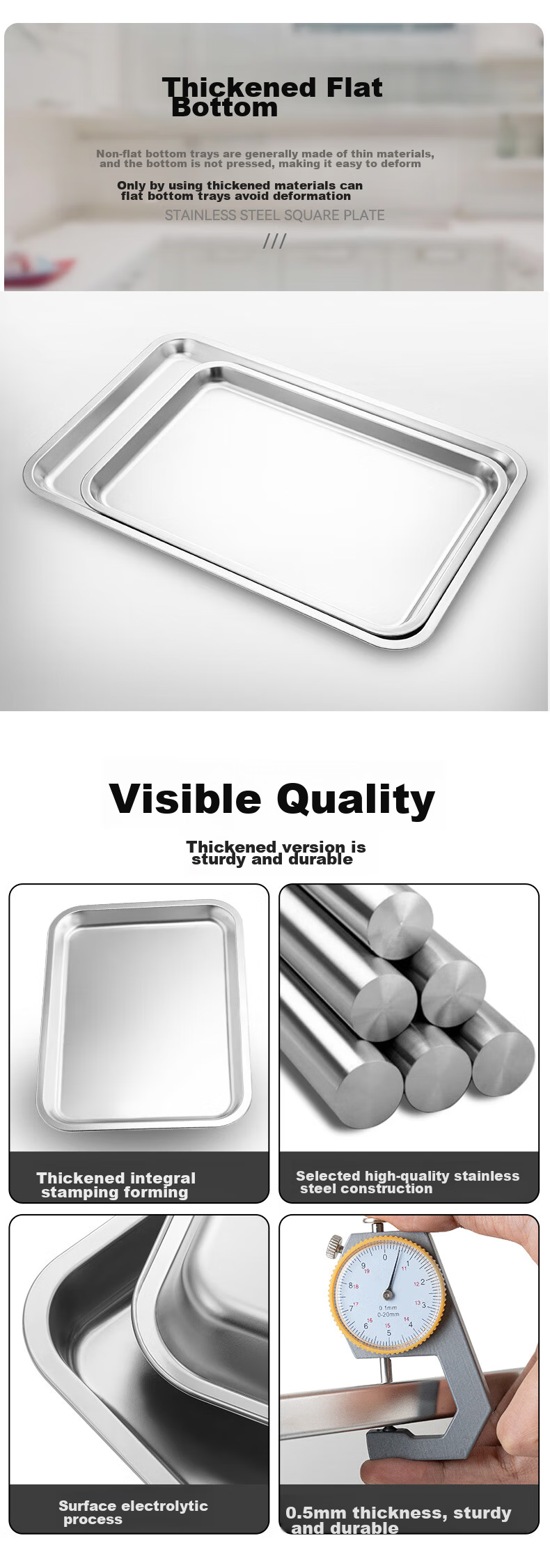 Jinyaoshi Stainless Steel Flat Bottom Deep Square Basin Rectangular Tray Steaming Plate, Serving Dish, Dumpling Plate, Fruit Plate GK-FP6040 3