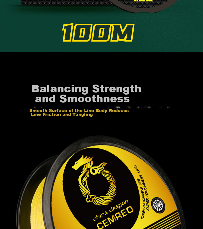 Kemailei 4-Strand PE Fishing Line, 100 Meters, Eye-Catching Yellow Braided Fishing Line, Ultra-High Tensile Strength, Bass Fishing Line, Lure Fishing Line, High-Density Anti-Bite Braided Line, Lure Sea Fishing Line, Size 0.8, Eye-Catching Yellow 2