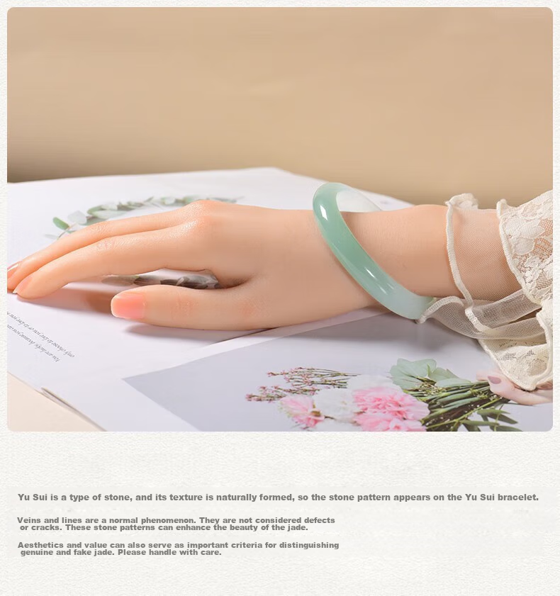 Jingying [Premium Grade] Jade Bangle for Women, Ice Jade Chalcedony Green Semi-Mountain And Semi-Water Agate Bracelet, Birthday Gift for Wife 9