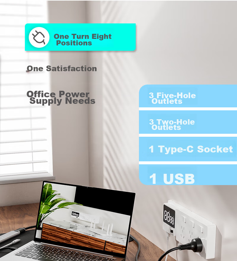 Xiya Wall Switch Track Socket, Multi-Function, National 3C Certified, Electric Shock Prevention, Kitchen Timer Electronic Clock, USB+Type-C Smart White 12
