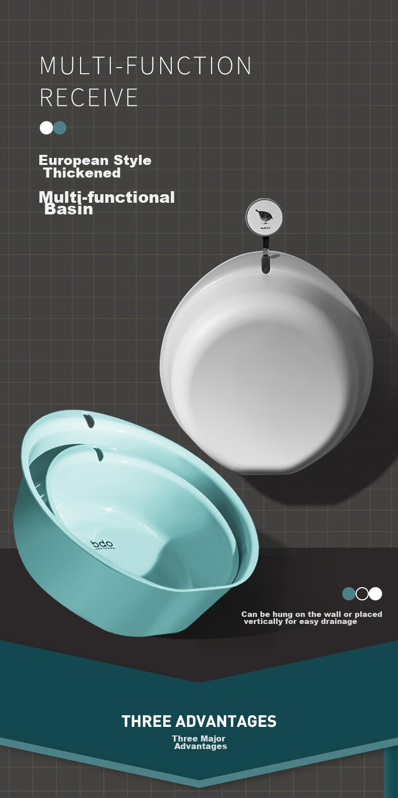 BDO Face Basin, Household Laundry And Vegetable Washing Basin, D-Shaped Wall-Mountable Plastic Basin, Thickened Foot Bath Basin, Dormitory Medium Size 1