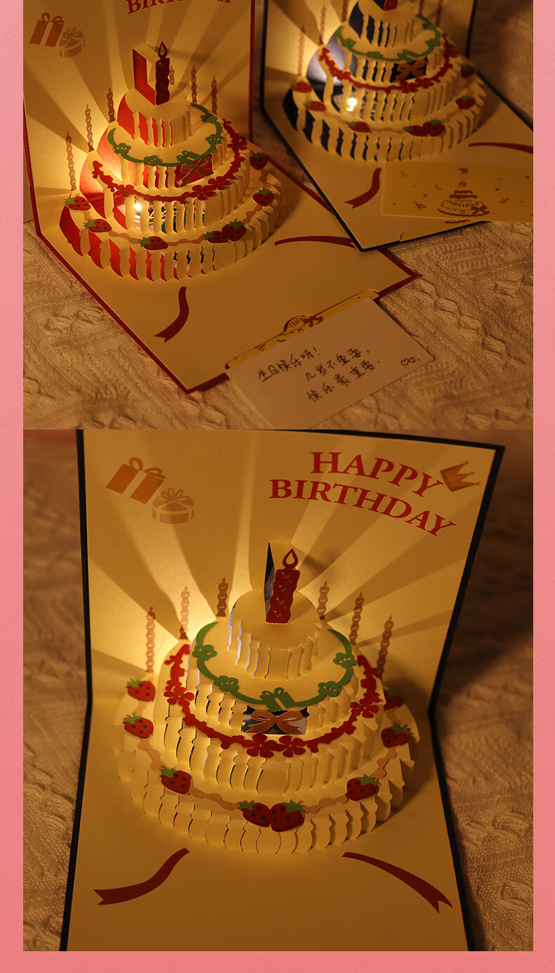 Touch Fish 3D Birthday Greeting Card, New Year Gift, 3D Cake Couple Confession Card, Creative Music Light Message Card, Letter Paper, Star Blue 3D Greeting Card (With Envelope) 13
