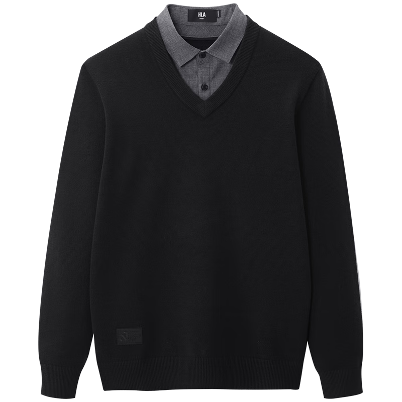HLA Men's Long Sleeve Knit Sweater, Light Business Fashion Series, Faux Two-Piece Sweater for Me